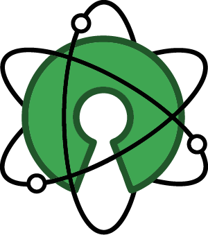 logo for the community sience museum a keyhole with atoms around