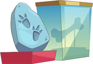 cartoon illutration of a rock and glass display