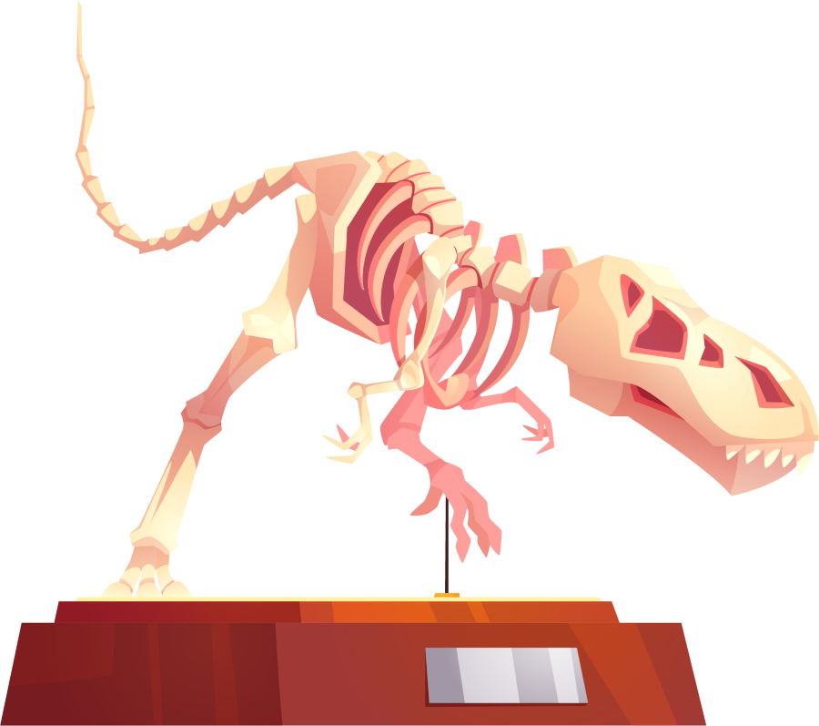 t-rex skeleton on display